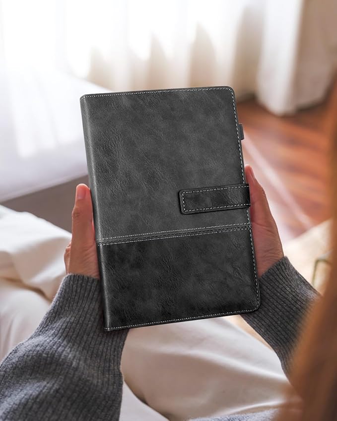 Leather Notebook Journal with Pen, A5 Lined Hardcover Notebook with Magnetic Closure, 240 Pages Daily Journal for Men Women, Ruled Journals Notebooks for Work, Writing, Note Taking - Black