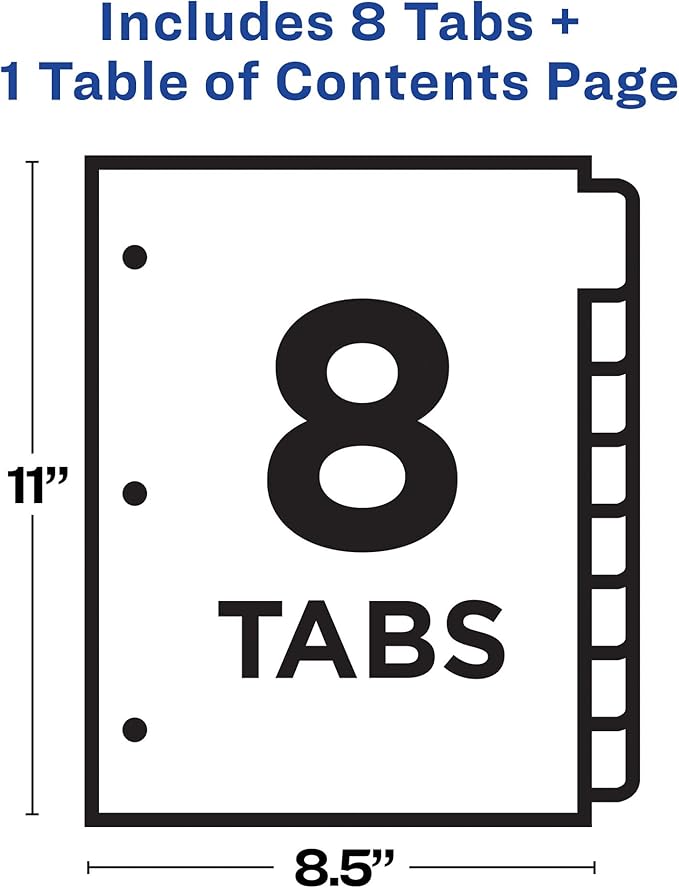 Avery Heavy-Duty View 3 Ring Binder with 3 Inch Rings, 8 Tab Customizable Table of Contents Binder Dividers, Office Supplies Set (01677)