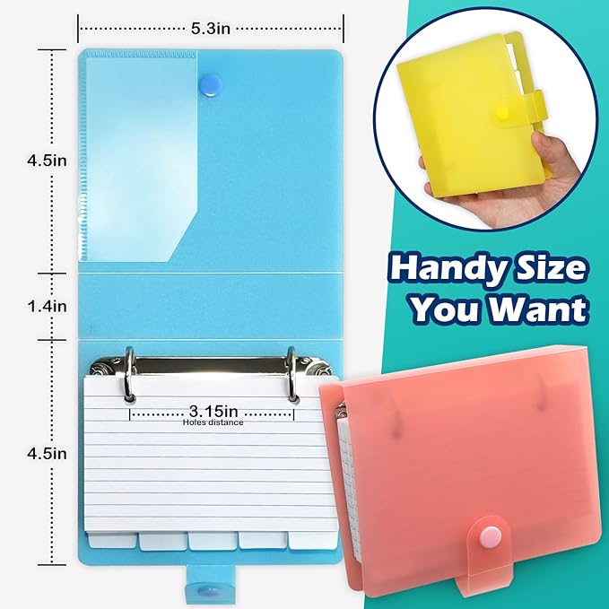 3x5 Lined Index Cards with Ring Binder Holder and Dividers, 100 Ruled Cards, Pink