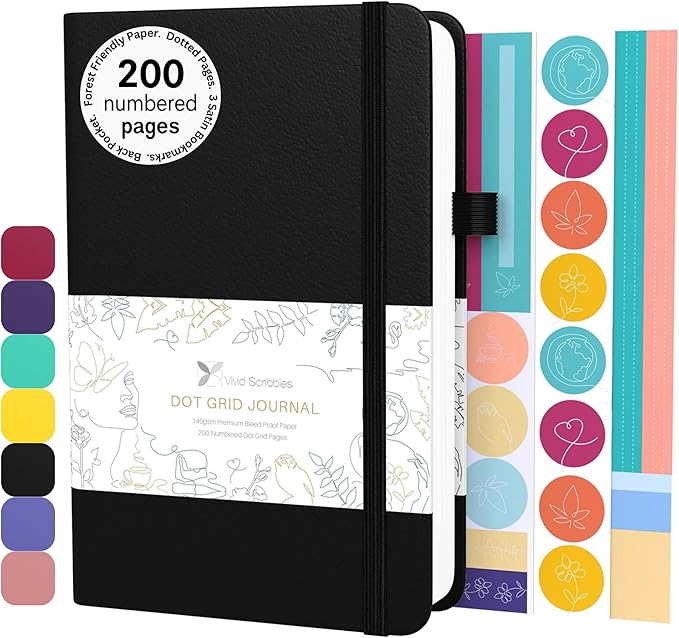 Dotted Journal – 140gsm Bleed Proof Thick White Paper – 200 Numbered Dot Grid Pages – 5.8 x 8.3 inch Bullet Dotted Notebook