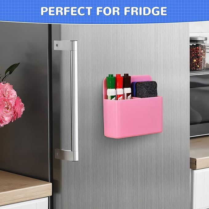 Magnetic Dry Erase Marker Holder, Magnetic Pen Marker Holder for Whiteboard, Fridge, Locker Accessories, School, Office, Home, Magnet Pen Cup,1 Pack, Pink