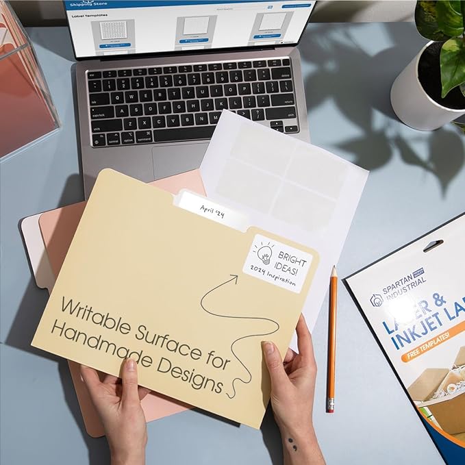 3 7/16" X 2/3" Matte White File Folder Labels Compatible with Inkjet and Laser Printers - 250 Sheets, 7500 Printable Paper Stickers for Return Addresses, Mailing, Organizing - Spartan Industrial