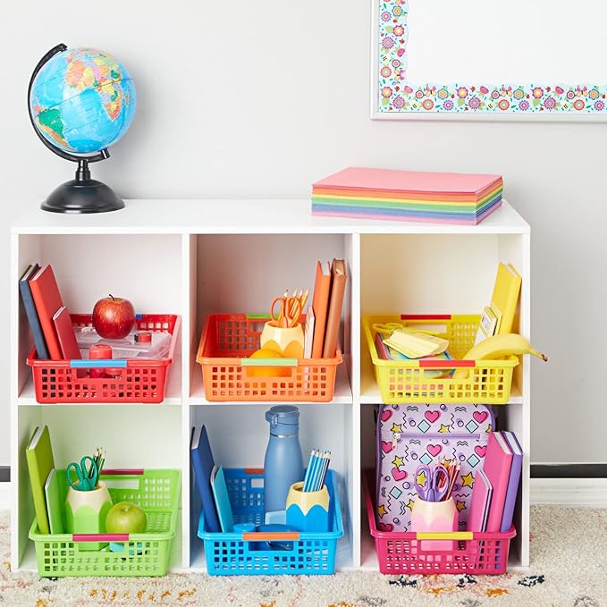 Bright Creations 6 Pack Plastic Turn In Paper Trays for Classroom, Colorful Storage Bin Basket Organizers for School Supplies, 6 Colors (10 x 13.5 In)