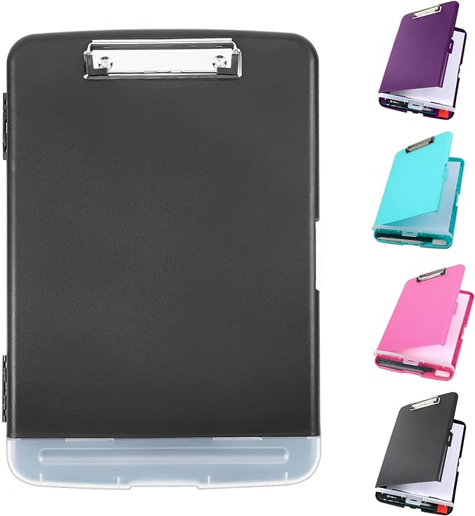 Clipboard with Storage, Large Capacity Nursing Clipboards with Low Profile Clip, Heavy Duty Plastic Storage Clipboard with Pen Holder, Side-Opening, Multifunctional Clipboard Case for Writing