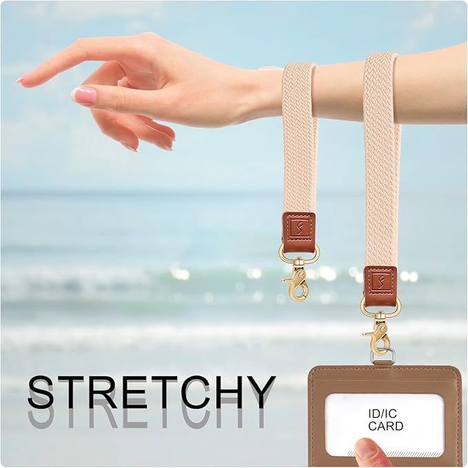 Fishent Stretchy Wristlet Keychain,Braided Cute Wrist Lanyards for Keys, Key Chain Holder for Women Men, Wrist Strap Keychain for Car Keys Phone Camera Wallet ID Badges Card (Pink Sands)