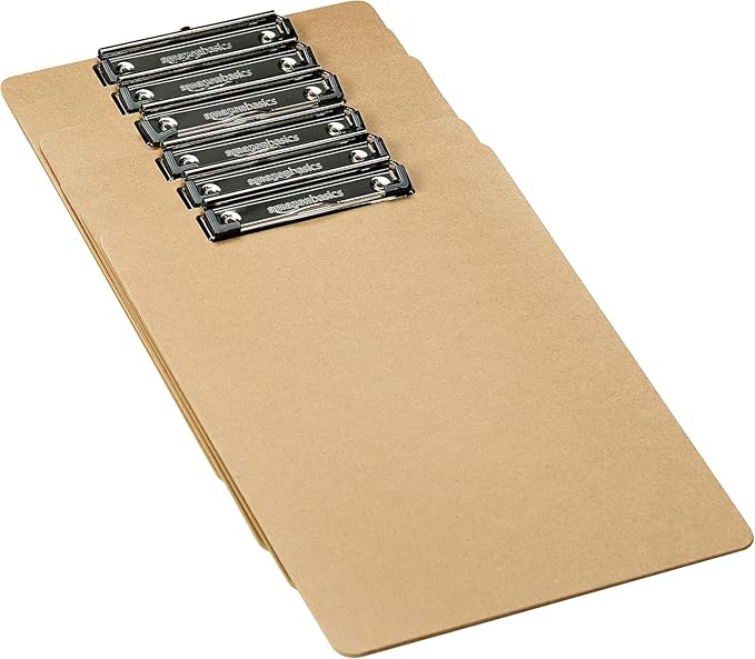 Amazon Basics Hardboard Office Clipboard, 6-Pack, Brown