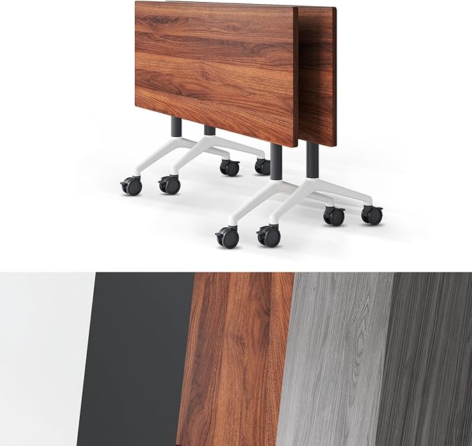 Conference Room Table, Folding Conference Tables,Thicken Grey Tabletop,Flip Top Wooden Seminar Meeting Room Table for Conference Room Offices (2, Walnut, 55.1”)