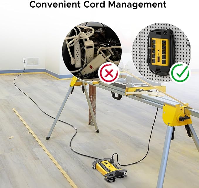 CRST 10-Outlets Heavy Duty Power Strip Metal Surge Protector with 15 Amps, 15-Foot Power Cord 2800 Joules for Garden, Kitchen, Office, School, ETL Listed(3165047) (10-Outlet, Yellow)