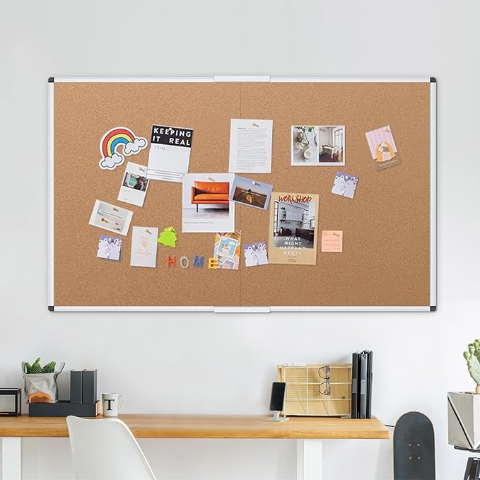 VIZ-PRO Cork Bulletin Board/Foldable Noticeboard, 36 X 24 Inches, Silver Aluminium Frame