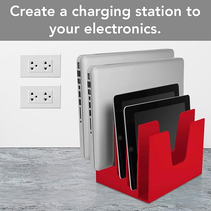 Acrimet 5 Section Incline File Sorter Organizer, Mail, Folder, Letter Desk Organizer, Rack for Office Organization Desktop (Plastic) (Solid Red Color)