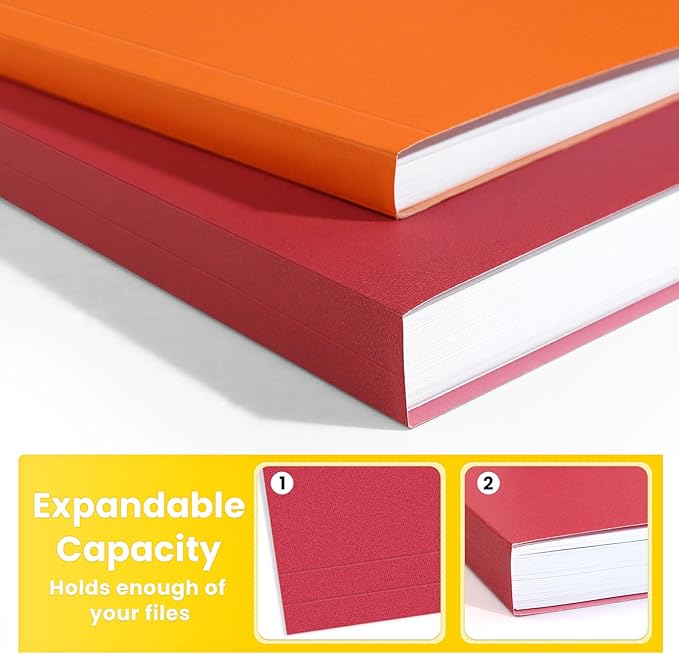 SUNEE File Folders Letter Size 10 Assorted Colors, 100 Pack Folders for Documents 1/3-Cut Tabs, Colored File Folders Office Home School for Documents Files Paper