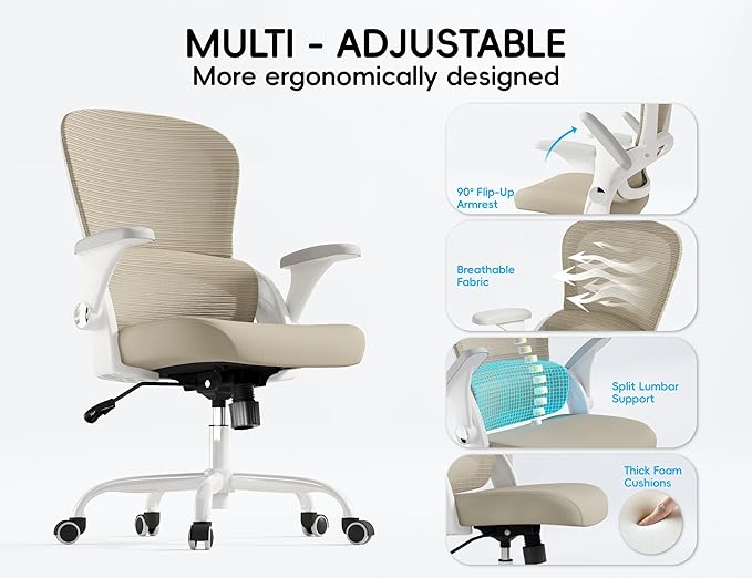 TRALT Office Chair - Ergonomic Office Chair with Back Support, Home Office Desk Chairs, Comfy Desk Chair, Computer Chair, 330lbs Wide Seat Big and Tall Office Chairs for Office Workers (Beige)