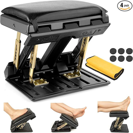 Adjustable Footrest with Removable Soft Foot Rest Pad Max-Load 140Lbs with 4-Level Height and Angle Adjustment Massage Footrest Under Desk for Car Travel, Kid's Writing, Office