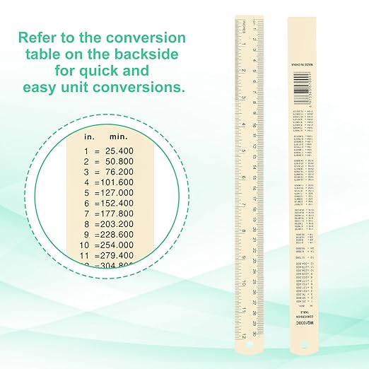PATIKIL 30cm/12 Metal Ruler, 2 Pack Aluminum Alloy Rulers with Centimeters, Millimeters, Inches and Conversion Table Straight Edge Ruler for Writing Machinist Drafting, Yellow