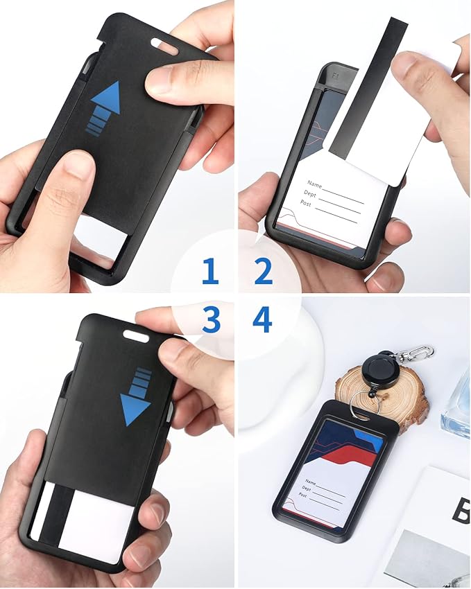 Uniclife 10 Pack Sliding ID Badge Holder Hard Black Vertical Plastic Card Case Protector Pouch with Clear Window for Office School ID Credit Cards Proximity Key Cards Driver’s Licenses and Passes
