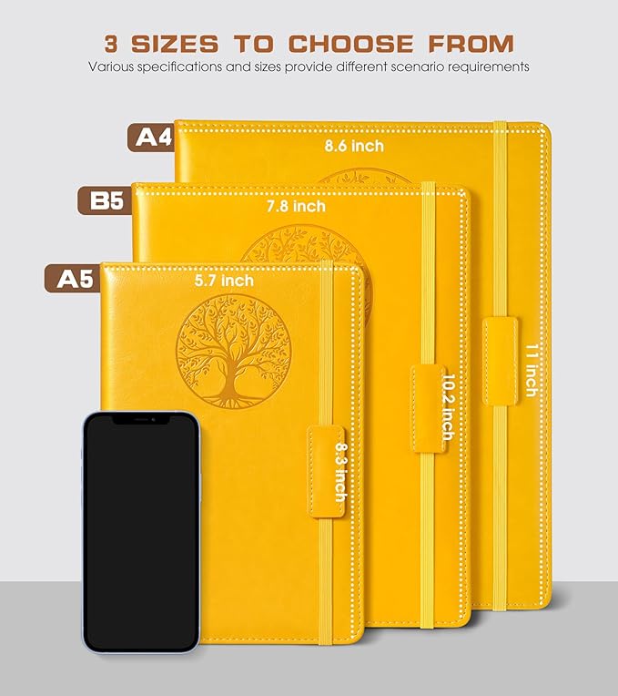 Lined Journal Notebook for Women Men,256 Pages A4 Large Hardcover Leather Journals for Writing,Travel,Business,Work,School,College Ruled Notebooks for Note Taking,Diary Notepad 8.6"×11"(Yellow)