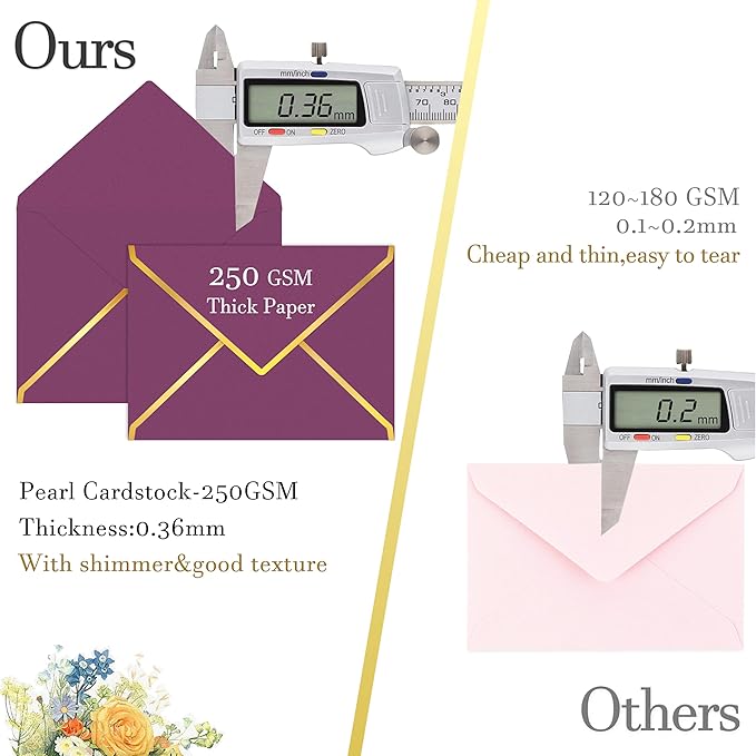 60 Pack Gold Envelopes 5x7 Bulk Wine, 250G Pearled Cardstock A7 Envelopes for Invitations Business Mailing Envelope with Gold Foil Border, A6 4x6 Envelopes for Wedding Baby Shower Cards