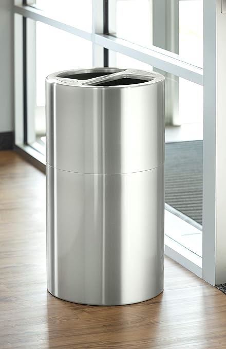 Safco Trash Can Recycling Bin Combo, 30 Gallon Indoor Kitchen Use, Stainless Steel Contemporary, Silver