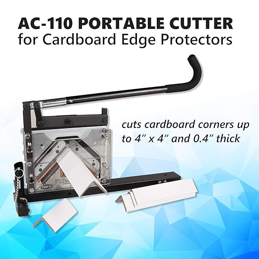 IDL Packaging AC-110 Portable Cutter for Cardboard Edge Protectors up to 4" x 4" x 0.4" Size - Heavy-Duty Tool for V-Board Cardboard Corners of Various Length - Stationary or Fully Portable Use