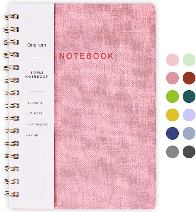 Spiral Notebook, Pink Notebook-6.1x8.2 Inch College Ruled Journal with Inner Pockets and 160 Pages, PU Leather Cover Business Journal, Twin-Wire Binding Notebook Perfect for Office & Home