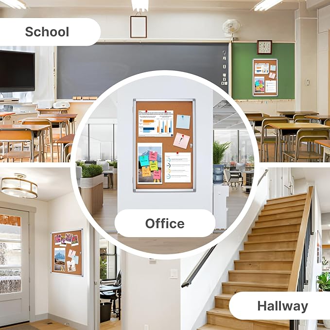Outdoor Enclosed Cork Bulletin Board Tamper-Proof Dispaly Case, Aluminium Frame, Weatherproof Cork Noticeboard, Enclosed Cork Board for School, Office, Restaurant, Hospital etc（38 * 26inches）