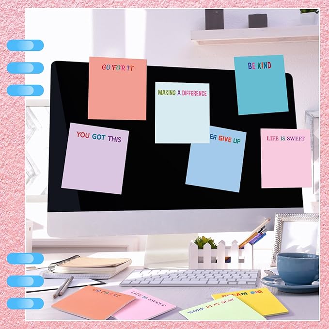 Yinder 24 Pcs Inspirational Sticky Notes with Lines Cute Motivational Sticky Notes Pad Employee Appreciation Gifts Bulk for Teacher Nurse Coworkers Office Supplies 3 x 3''(Gentle Color,Motivational)
