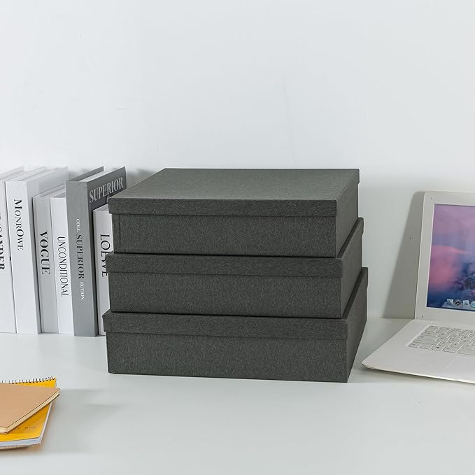 Soul & Lane Decorative Storage Boxes with Lids, Paper Storage Box Set for Keepsakes, Stationery, Office Organizers, Nesting Boxes, Black Kraft