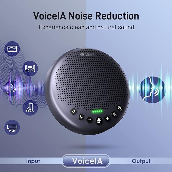 EMEET Conference Speaker and Microphone w/8+1 Mics, 360° Voice Pickup, Noise Reduce, Bluetooth/USB/Dongle Speakerphone for 14 People w/Daisy Chain for 25, Compatible w/Leading Platforms, 2024 Version