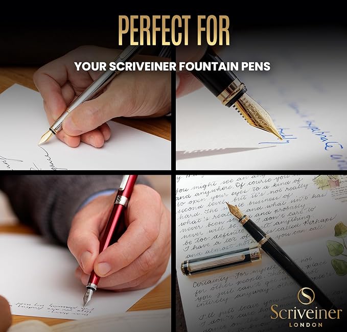 Scriveiner Fountain Pen Ink Cartridges - Black - 20 Standard International, Made in UK, The Best Cartridge for Your Scriveiner Pen, Refill Size Fits A Wide Range of Fountain Pens