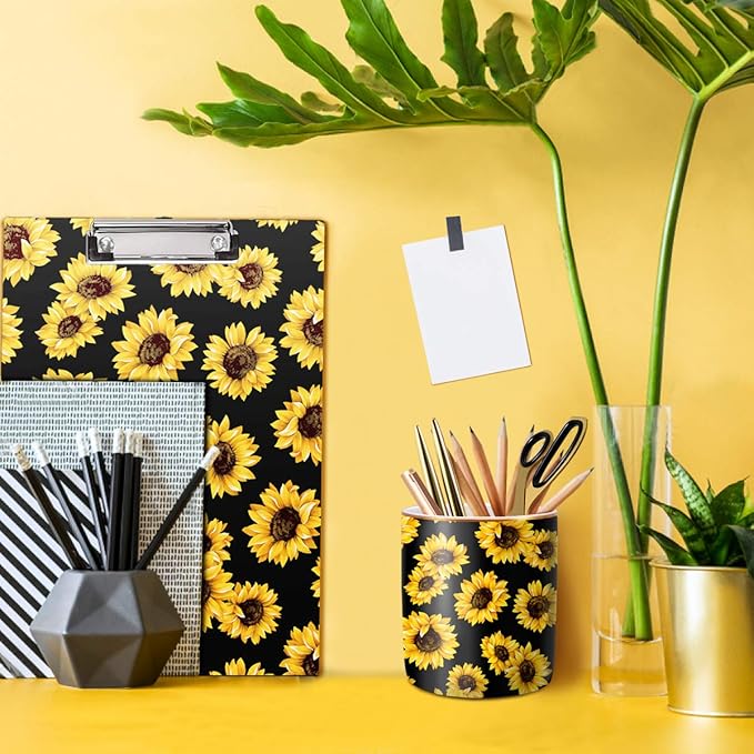 WAVEYU Clipboard, Cute Clipboard for Office, Decorative Clipboard with Low Profile Clip Design for Women Girl, Retractable Key Hole for Hanging Paperboard for Office School 12.5''x 9'', Sunflower