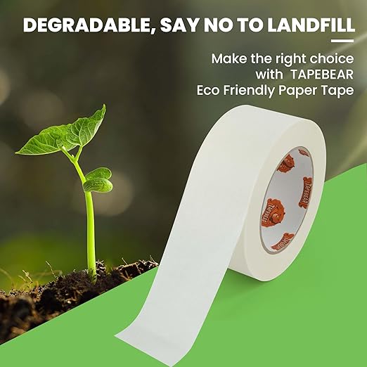 Eco-Friendly Kraft Paper Tape 2Inch x 55Yard, White Paper Packing Tape, Biodegradable Recyclable Packaging Tape Self Adhesive Box Tape for Shipping, Sealing, Moving, 4Rolls