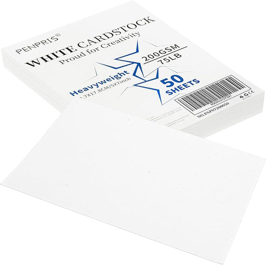 50 Sheets White Cards Blank - 5''x7'' White Card Stock 200gsm/75lb Thick Paper Cardstock, Heavy CardStock Blank for Wedding Invitations, Index Cards, Greeting, Note - PAP07200050