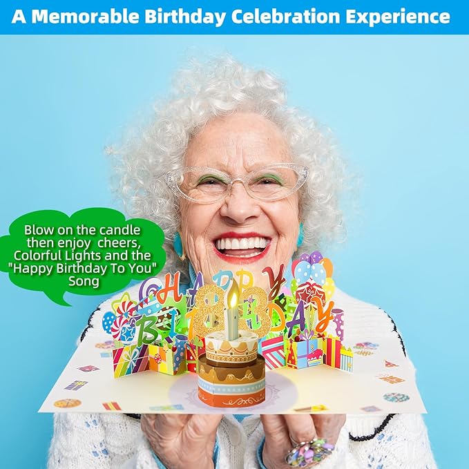 Gumry 83RD Musical Birthday PopUp Card, Blowable Colorful Light Candle 3D Cards with Song, Applause Cheers Sound, Greeting Cards Birthday Gifts Decorations for Women Men Turning 83 Years Old