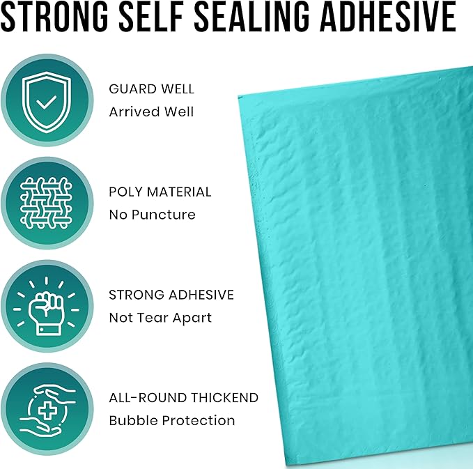 Levex - #2 8.5" x 12" [10 Pack] Teal Poly Bubble Mailers, Padded Envelope Mailers, Packing Envelope & Mailing Bags for Shipping