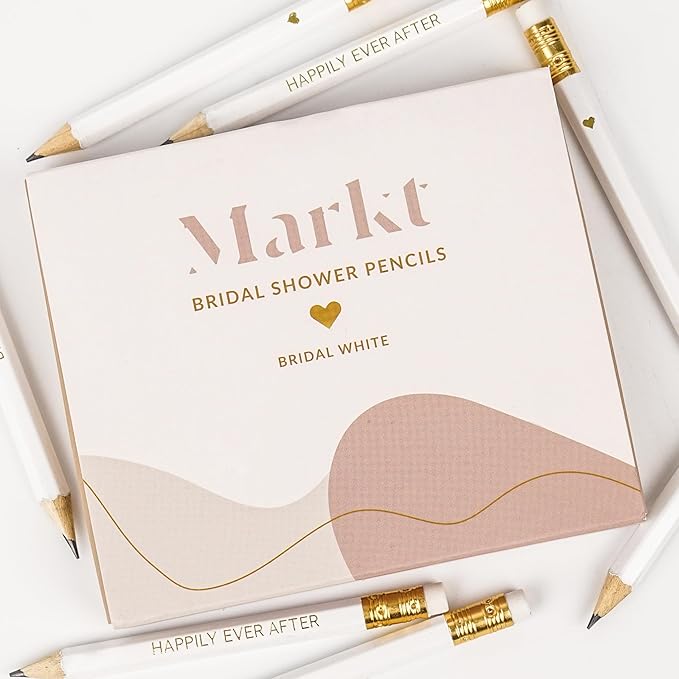 Markt Mini Pencils for Bridal Shower Games, Bridal Shower Pens, Heart Pencils, Small Pencil Set For Prizes, Game Winner Gifts (White)