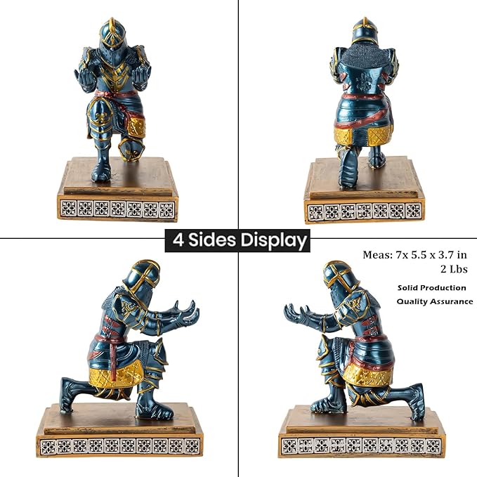 MACLARONX Kneeling Knight Pen Holder with Sword Medieval Warrior Fancy Pencil Stand for Office Desk Home Decor for Men Father Husband Armor Soldier Statue