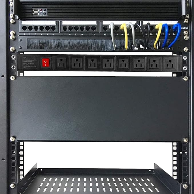 BTU Power Strip Surge Protector Rack-Mount PDU, 8 Right Angle Outlets Wide-Spaced, Mountable Power Strip Heavy Duty for Server Racks, Commercial, 300J (Black 10FT)