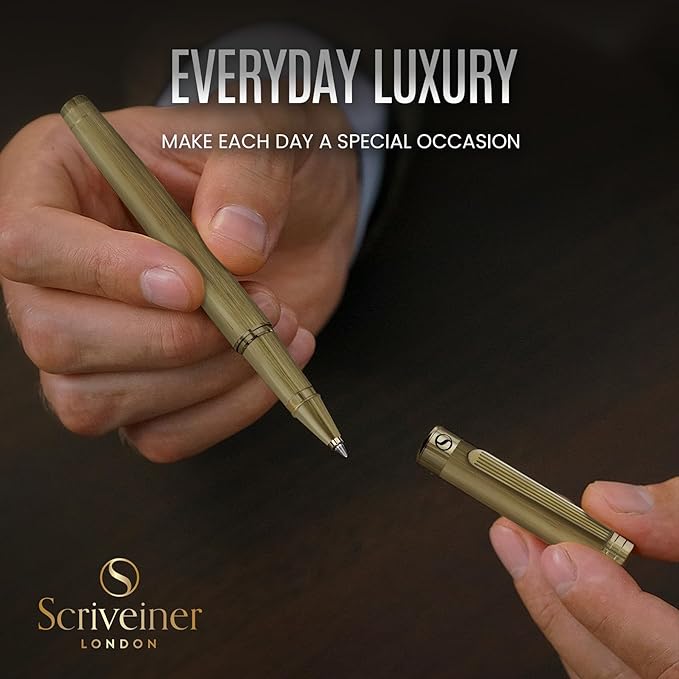 Scriveiner Bronze Rollerball Pen - Stunning Luxury Pen, Schmidt Ink Refill, Best Roller Ball Gift Set for Men & Women, Professional, Executive Office, Nice Pens