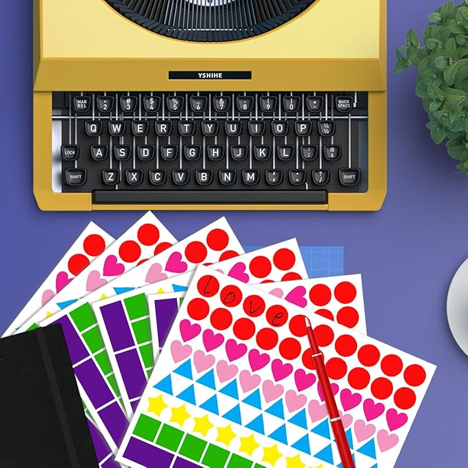 YSHIHE 4032 PCS Multi Shape Stickers 7 Colors 6 Shaped Stickers,Coding Labels,Dot Stickers for Toddlers Kid DIY Student Classroom Office(Round,Hearts,Stars,Triangle,Square,Rectangle)