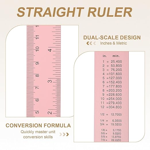 HARFINGTON 4pcs Metal Straight Ruler 15cm Metric SAE Aluminum Alloy Measuring Rulers Scale Tool with Hole for Measure Study Reading Classroom Office, Pink