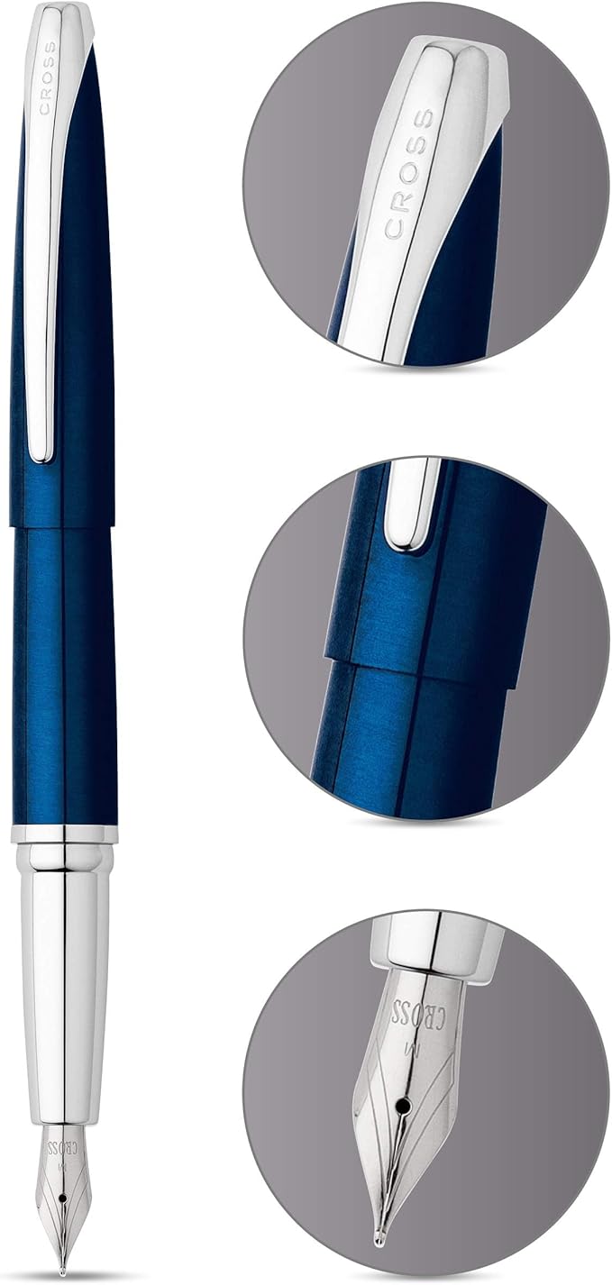 Cross ATX Refillable Fountain Presented in a Luxury Gift Box - Medium Point, Black Ink, Translucent Blue