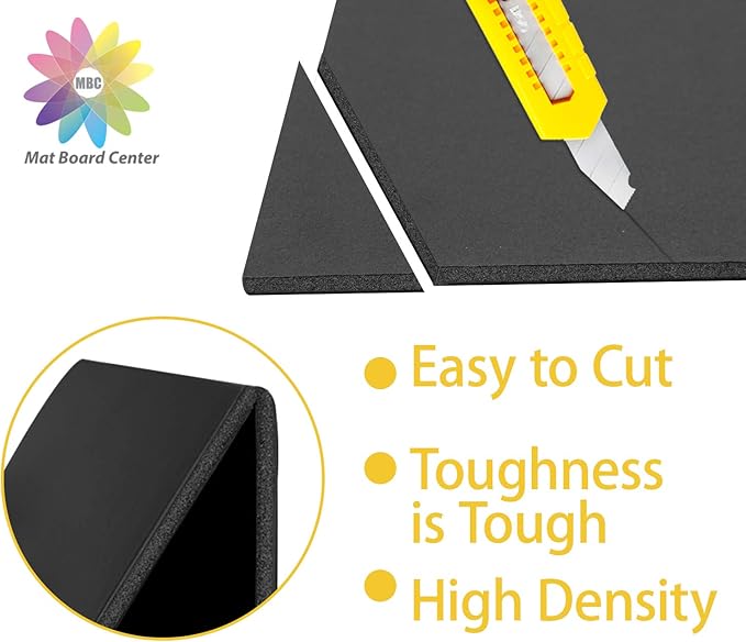 Mat Board Center, Pack of 10 Acid-Free Foam Boards, 8x10 inch Black Foam Boards, 3/16" Thick