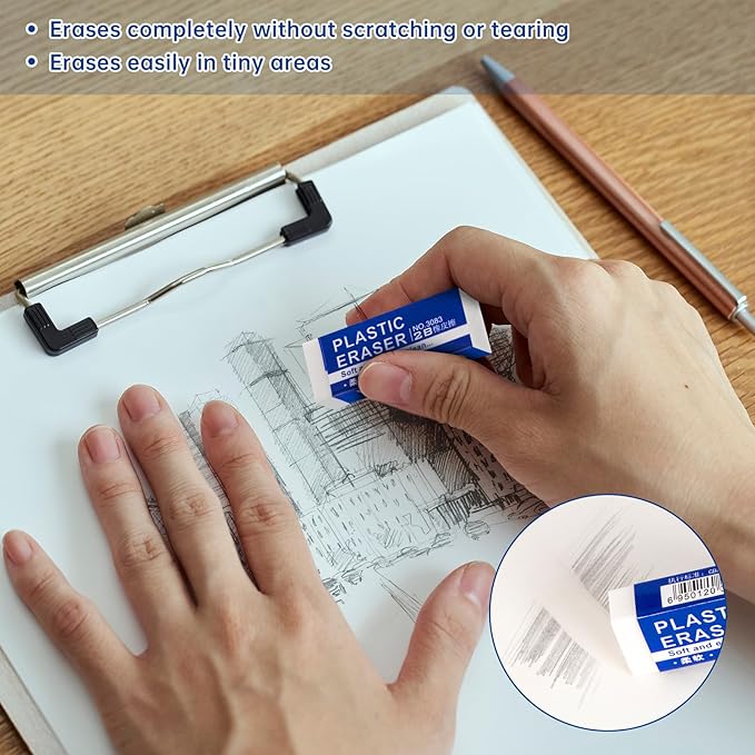 6 Pack Pencil Erasers, Large White Erasers for School, Art Erasers for Kids Drawing Bulk