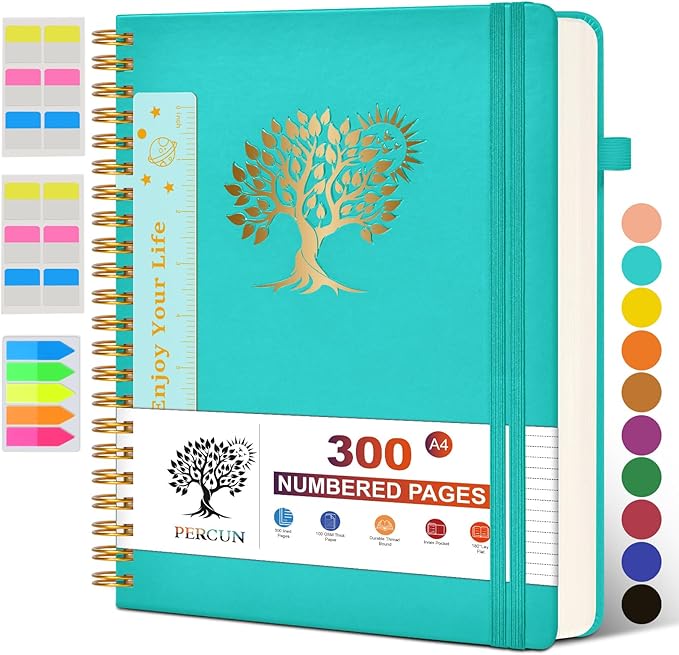 Large Spiral Notebook Journal for Women Men - 300 Numbered Lined Pages, College Ruled, A4 Hardcover Spiral Bound Notebook for School, Work, Note Taking, Writing, Leather Spiral Journal 8.5"x11"