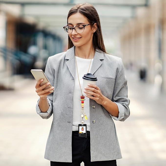 Colorful ID Badge Holder with Silicone Beads Lanyard Set,Cute Teacher Breakaway Lanyard for Keys & Keychain with Cute Retractable Badge Reel Holder,Gift for Women,Nurse, Teacher. (B)