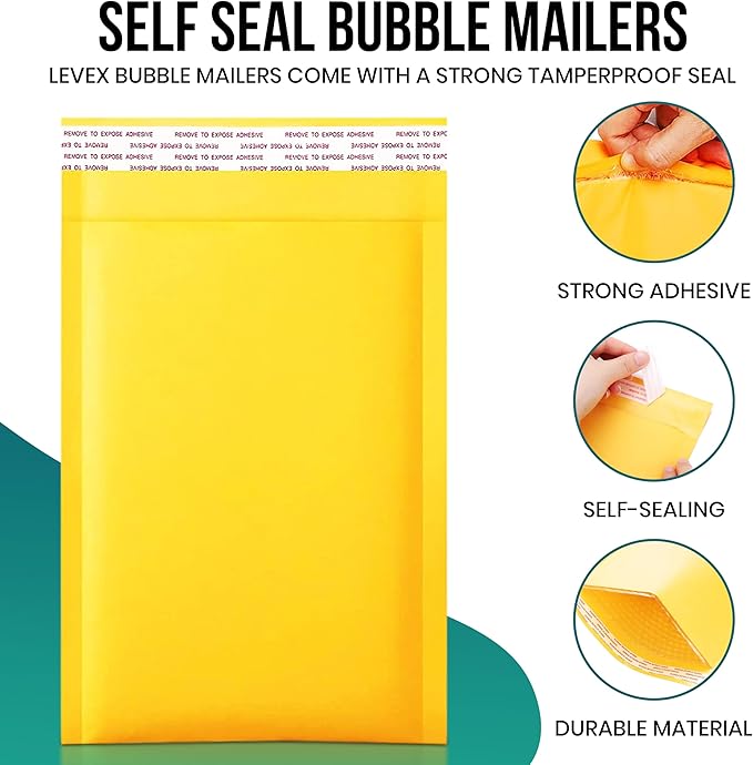 Levex - #3 8.5" x 14.5 [50 Pack) Kraft Bubble Mailers, Padded Envelope Mailers, Packing Envelope & Mailing Bags for Shipping