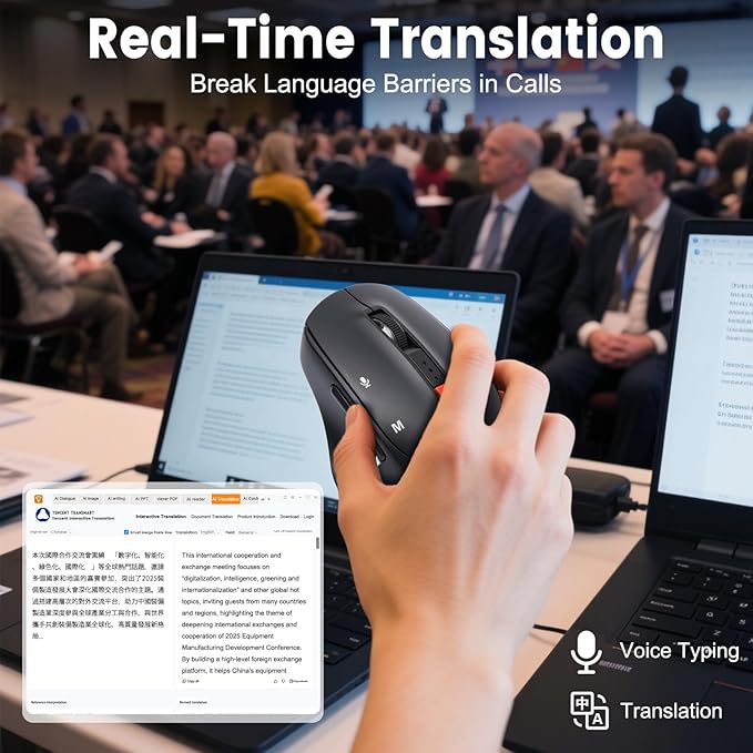 AI Wireless Mouse for PC Laptop Bluetooth Mouse with AI Assistants & Voice Typing 5-Speed DPI Adjustable Ergonomic Design for Office Remote Work High-Performance Device for Professionals Students