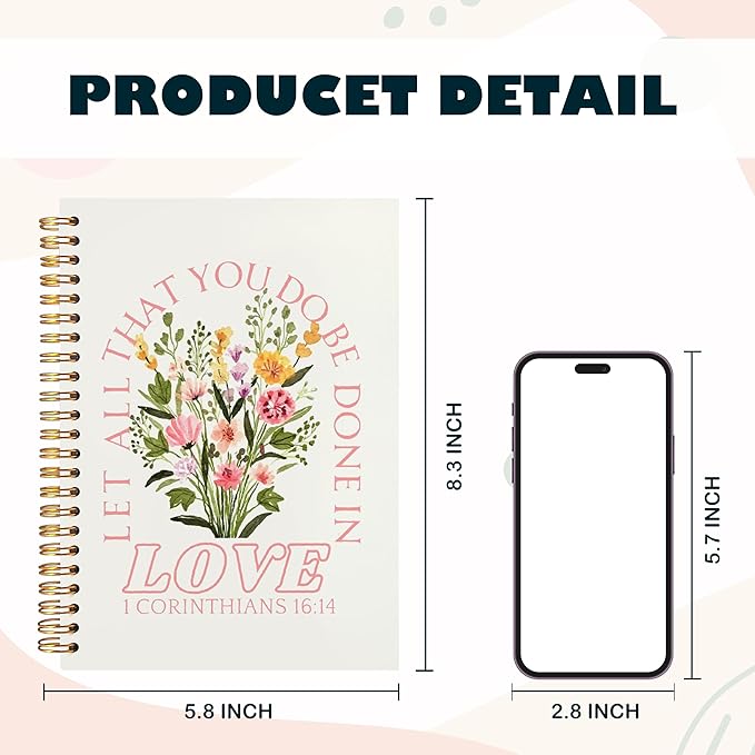 BearCake Prayer Journal for Women, Bible Journaling Notebook, Christian Gifts for Women, Let All That You Do Be Done in Love Prayer Journal for Women, Bible Journal Hardcover Spiral Notebook 5.5x8.3