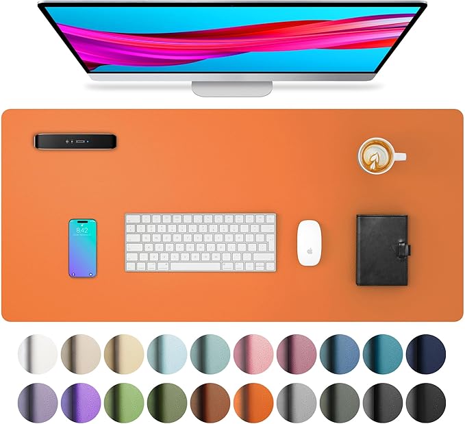 Aothia Leather Desk Pad Protector, Mouse Pad, Office Desk Mat, Non-Slip PU Leather Desk Blotter, Laptop Desk Pad, Waterproof Desk Writing Pad for Office and Home (31.5" x 15.7",Hermes Orange)