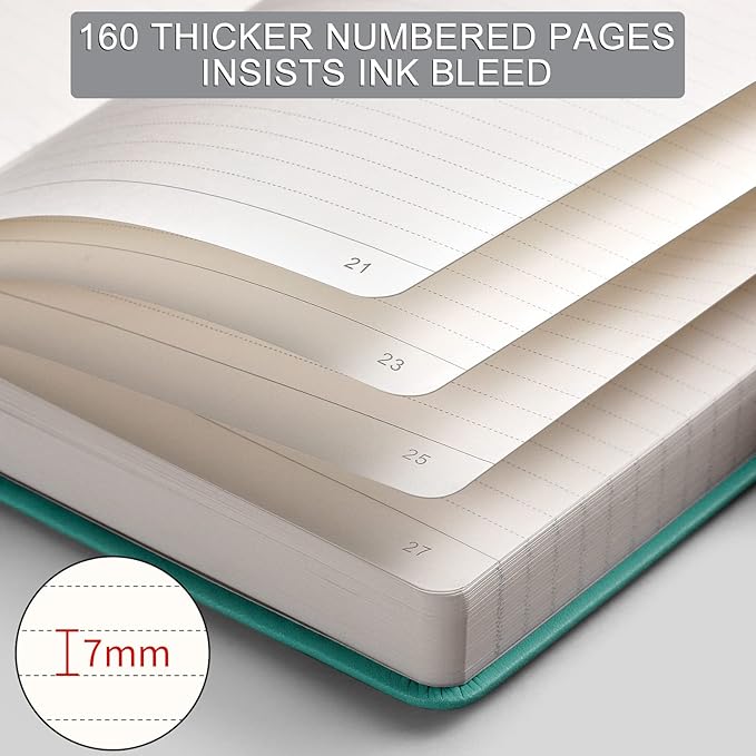 AHGXG Thick Notebook College Ruled, 320 Numbered Pages Lined Journal for Women, A5 Notebooks for Work, 100gsm Paper, Faux Leather Hardcover, for Note-Taking, 5.75'' X 8.38''-Mint